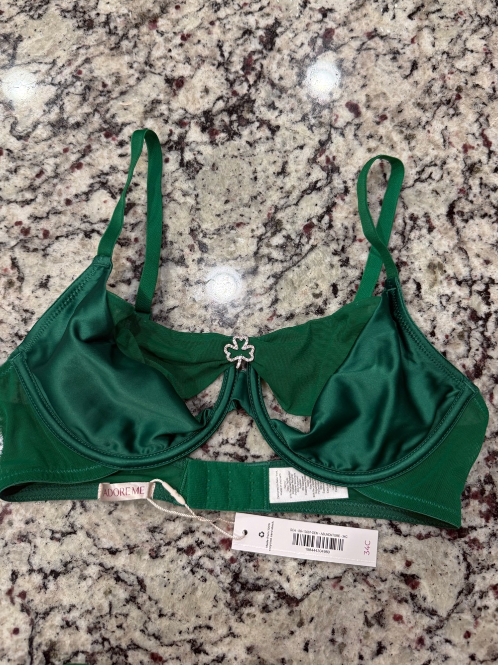 Adore Me Deep Emerald Underwire Bra with Center Jewel
